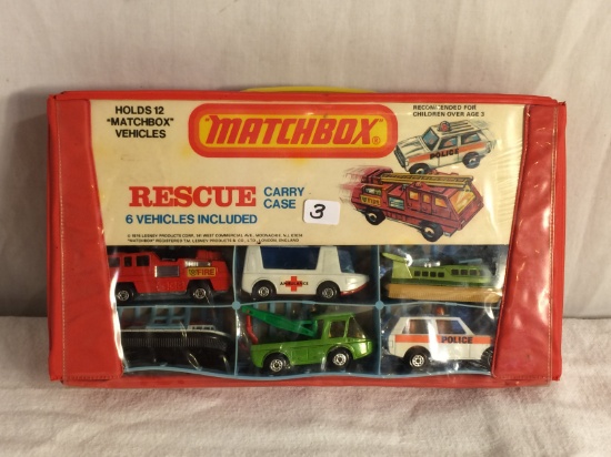 Collector Vintage Matchbox Lesney Product Rescue Carry Case With 6 Vehicles Included 6.1/4"by10.3/4