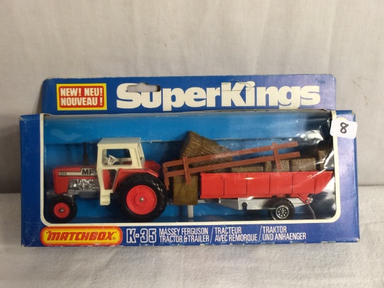 Collector NIP Vintage Matchbox Superkings K-35 Massey Ferguson Tractor Trailer 9.3/4"W by 3.3/4T Box