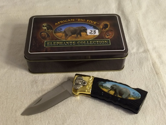 Collector African Big Five " Elephants Collection 4.5" Long Pocket Folded Stainless Knife