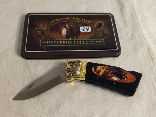 Collector African Big Five " Rhinoceros Collection 4.5" Long Pocket Folded Stainless Knife