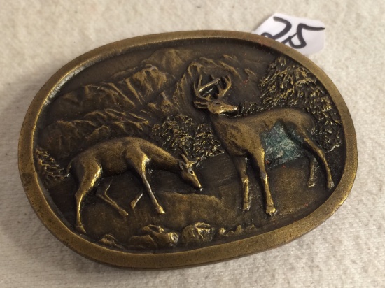 Collector Vintage Indiana Metal Craft Deer Belt Buckle Size:3' Oval