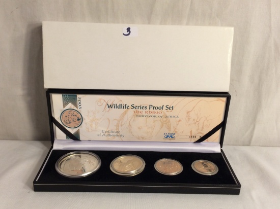 2003 Silver South Africa Wildlife Series  The Rhino Survivor Of Africa Four Coin Proof Set W/COA 569