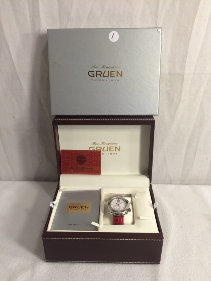 New Gruen Fine Timepieces Gss24-01 Sapphire Crystal 30M Water Resistance Red Leather Wristband