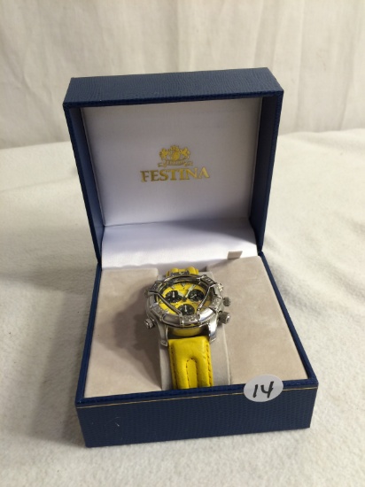 Collector New Festina No.5564 Water Resistant 10ATM  Yellow leather Wrist Band