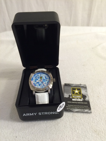 New U.S.Army Watches Army Strong BRI-617 FirebaseWater  Resistant White Leather Wristband