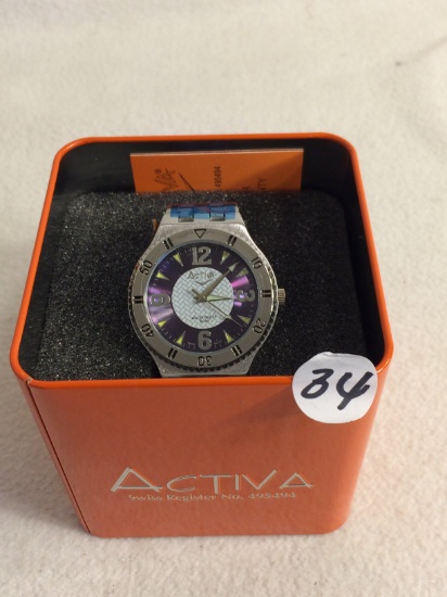 Collector New Activa Swiss Register No.49594 Water Resist 50M Stainless Steel Silver Wristband