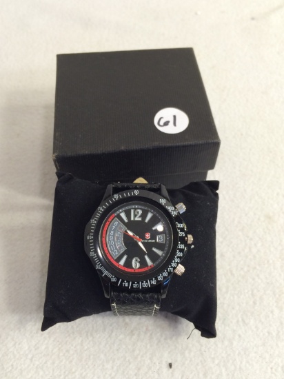 Collector New Swiss Army Men's Watch Black Frame With Black Leather Wristband - See Pictures