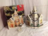 Collector Village Square Lighted Church Village Handpainted Porcelain Box Size:12.5x10x9.3/8