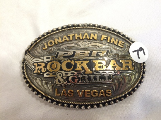 Collector Belt Buckle Jonathan Fine PBR Rock Bar Grill Las Vegas Belt Buckle Size:4.5"Oval