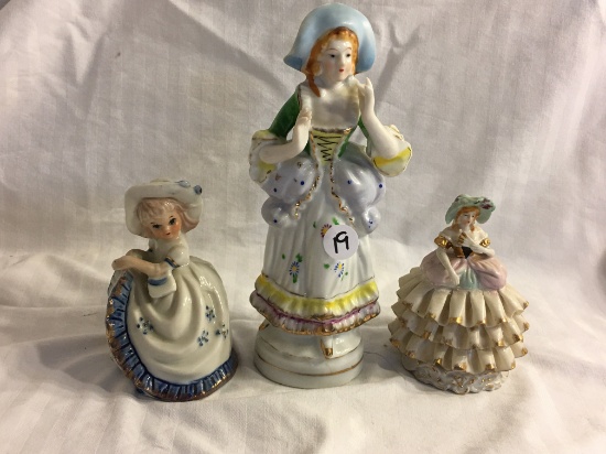 Lot of 3 Pieces Collector Porcelain Figurines Assorted Size each: 5-9"Tall - See Pictures