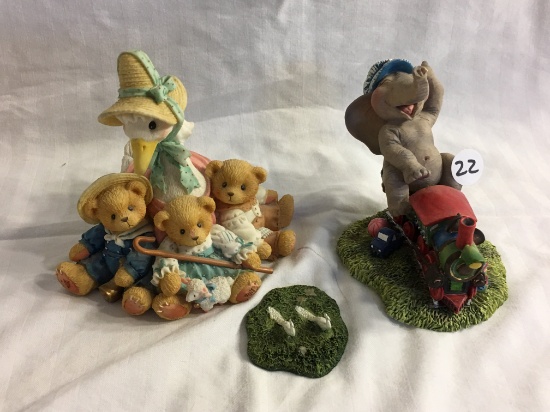 Lot of 2 Pieces Collector Ceramic Elephant and Teddy Bear Figurines Size each: 4-5"Tall - See Photos
