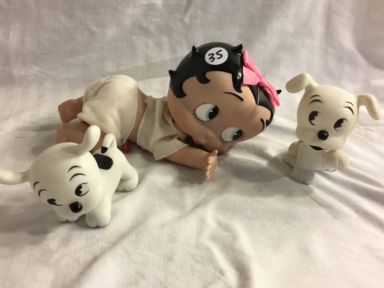 Collector Porcelain Figurine " Betty Boop With 2 Dogs Size: 8-9"Long - See Pictures