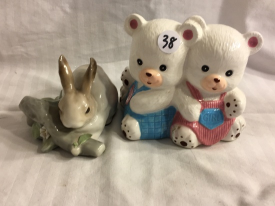 Lot of 2 Pieces Collector Lladro had Damage  and Bear Boy & Girl Figurine 3-5"Tall Porcelain Figurin