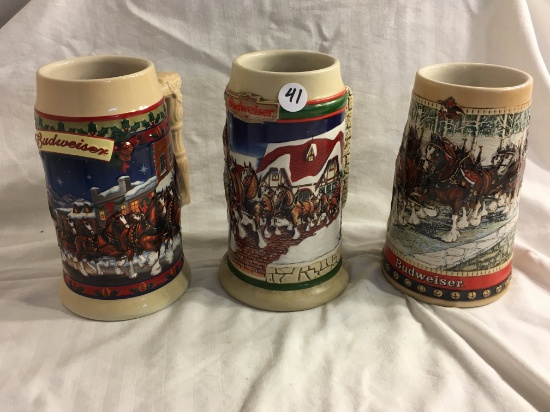 Lot of 3 Pieces Collector Vintage Budweiser Beer Stein Mug Size: 6-7"Tall /Each - See Pictures