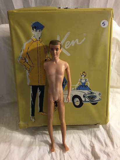 Collector Vintage Mattel Ken Doll & Case Yellow Color Size: 13x10.5" Ken Doll Is Missing Parts -See