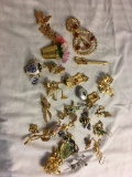 Lots Of Collector Gold Color Pins and Earings Assorted Sizes - See Pictures
