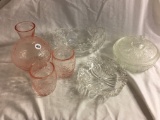 Lot of 5 Pieces Collector Clear Crystal & Pink Glass Color Size: 2-7