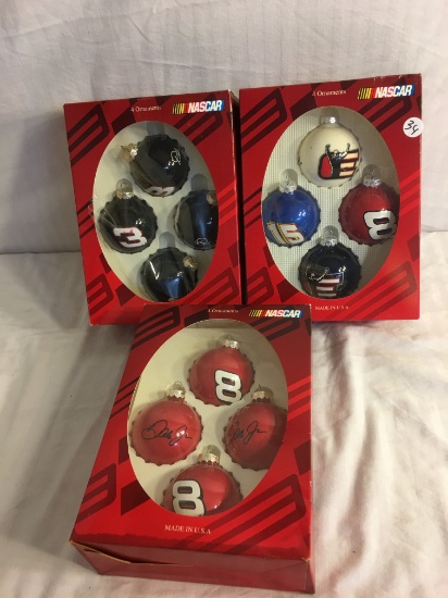 Lot of 3 Sets Pieces Collector Nascar Christmas Ornaments Size:9"Tall by 7" Width Box Size