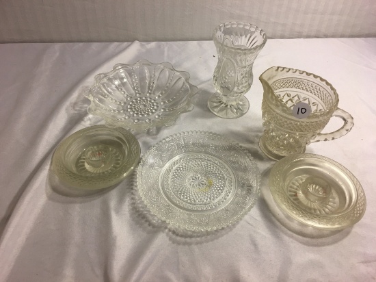 Lot of 6 Pieces Collector Clear Glassware Assorted Sizes - See Pictures