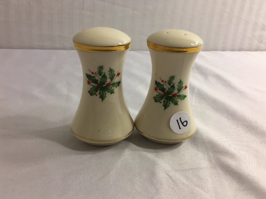 Set of 2 Holiday Lenox Porcelain Salt and Pepper Size each: 3.5/8"Tall/each - See Pictures