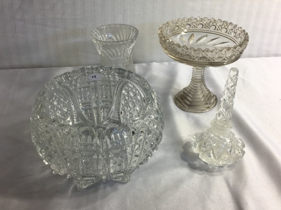 Lot of 4 Pieces Assorted Glass Handcarve Clear Crystal Glass Assorted Size - See Pictures