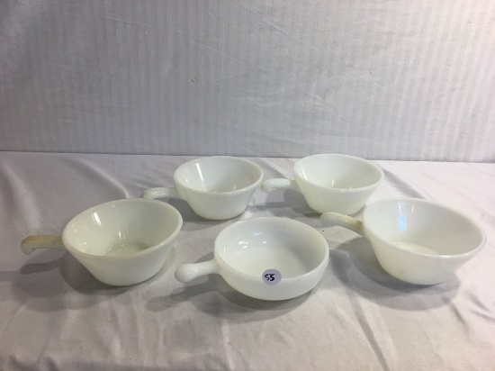Lot of 5 Pieces Collector Vintage Bowl Soup Bowl White Handle Milk Glass  Assorted Size