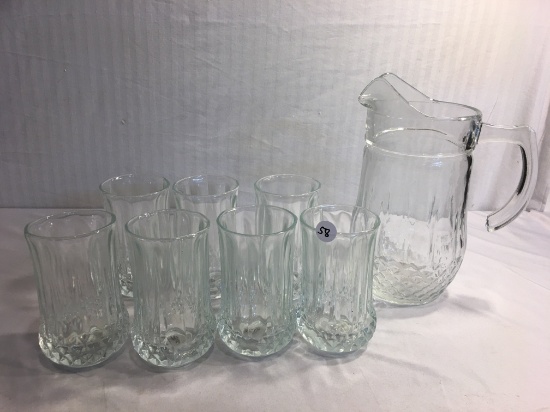 Lot of 8 Pieces Collector Gibson (Crystal Like Style) Jewel Light 1 Pitcher and 7 Pcs Glasses
