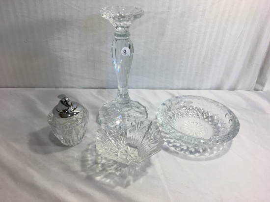 Lot of 4 Pcs. Assorted Crystal Glass  Heavy Duty Candle Holder, Lighter, Ashtray, Candy Dish