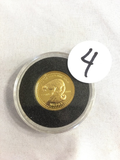 Collector 1988 NEPAL 1/10 oz. 999.9 Fine Gold Asarfi Snow Leopard Gold Coin