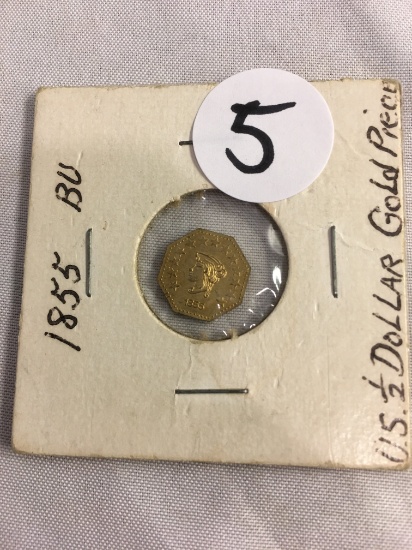 Collector 1855  U.S, 1/2 Dollar California Gold Coin