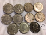 Lot of 11 Pieces Collector Vintage 1964 US Kennedy  Half Dollar Silver Coins