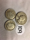 Lot of 3 Pieces Collector Vintage US Dime and quarter Silver Coins