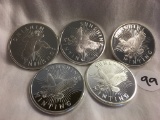 Lot of 5 Pieces Collector 1 oz /each coin 5 oz. Total Silver Sunshine Minting Silver Round Coins