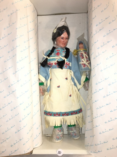 Collector Danbury Mint "White Feather Princess of the Sioux" Porcelain Doll Box: 19"x8.5"