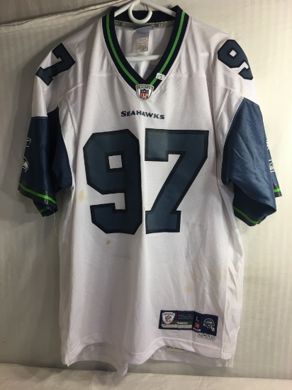 Collector Used NFL Equipment OnField Reebok Large Seahawks #97 Kerney  Jersey White-Multi