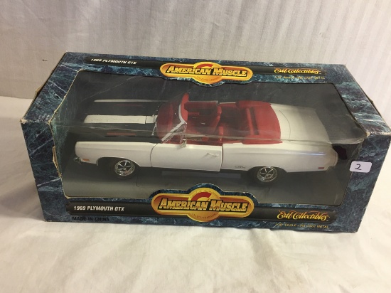 NIB ERTL Collectible American Muscle 1/18th Scale DieCast Metal '1969 Plymouth GTX White Car