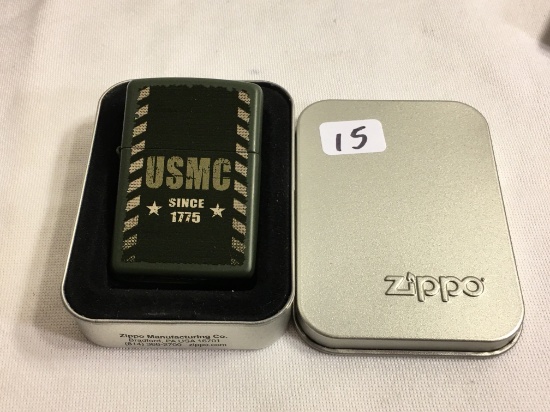 Collector  C Zippo 12 Bradford Made in USA Pocket USMC Sinc 1775 Army Green Tone  Brass Lighter 2.1