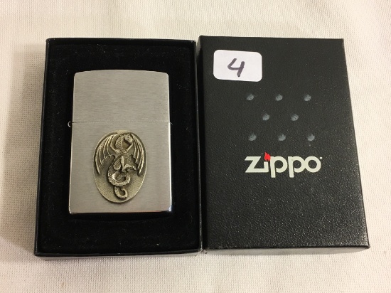 Collector D Zippo 02 Bradford Made in USA  Dragon Design Stainless Steel Pocket Lighter 2.1/4"tall