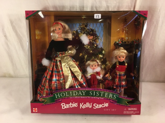 Collector NIB Mattel Barbie Holiday Sisters Barbie Kelly Stacie Gift Set Doll 13.5"Tall Box Size