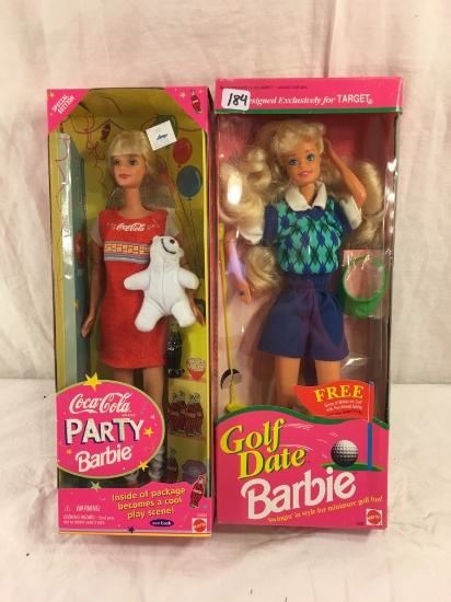 Lot of 2 Pieces Collector Mattel Barbie Golf Date Barbie & Coca Cola Party Doll 12"tall Box