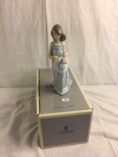 Collector Lladro Figurine #5643 Cathy, Girl Holding Hat with Flowers Figurine Box Size:11"tall Box