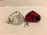 Lot of 2 Pieces Collector Loose Swarovski Cystal Heart Shape Red & Clear - See Pictures