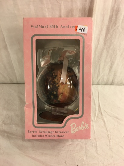 Barbie Walmartt 35th Anniversary Barbie Decoupage Ornament W/Wood Stand 9.1/4"Box