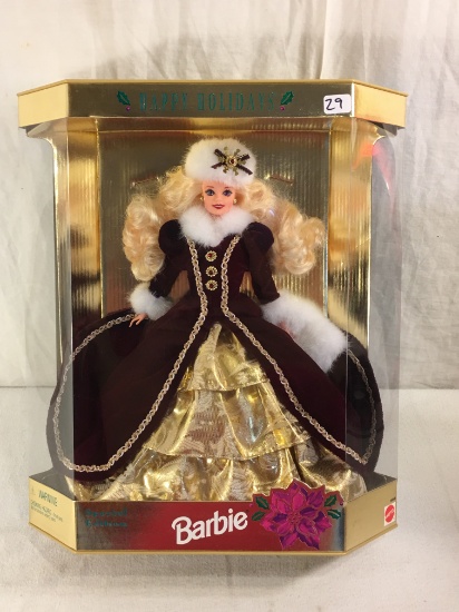 NIB Collector 1996 Happy Holidays Barbie Doll in Gold & Red Dress Box: 14"x12"