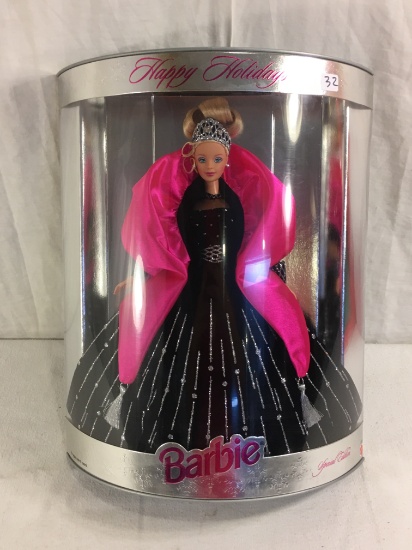 NIB Collector 1998 Happy Holiday Barbie Doll in Pink & black Dress box: 13.5"x10.5"