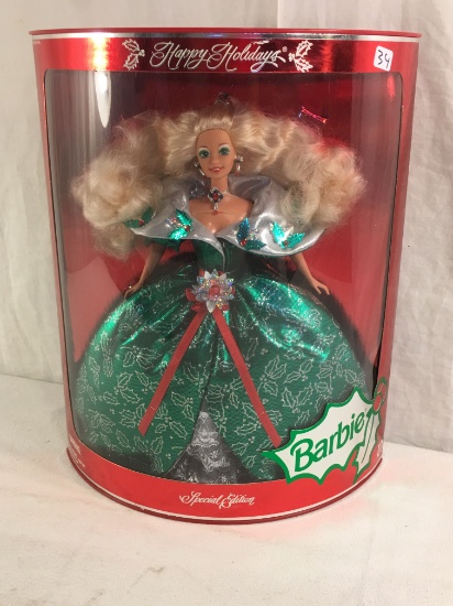 NIB Collector 1995 Happy Holiday Barbie Doll in Green Dress box: 13.5"x10.5"