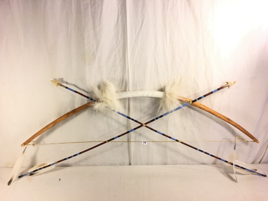 Traditional Hand Made Native American Indian Wood and Stone Bow and Arrow 38" long