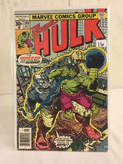 Collector Vintage Marvel Comics The Incredible Hulk Comic Book No.209