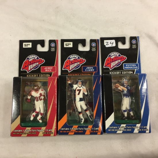 Lot of 3 pcs Collector Topps NFL Jerry Rice, John Elway, Peyton Manning Action Flat Figures