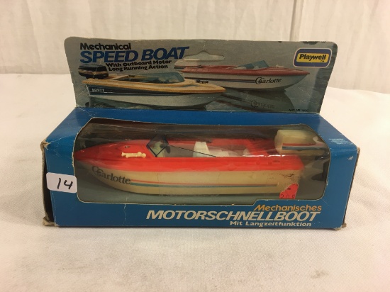 Collector Vintage  Playwell Mechanical Speed Boat Motorschenllboot Charlotte 8" Width - See Pictured